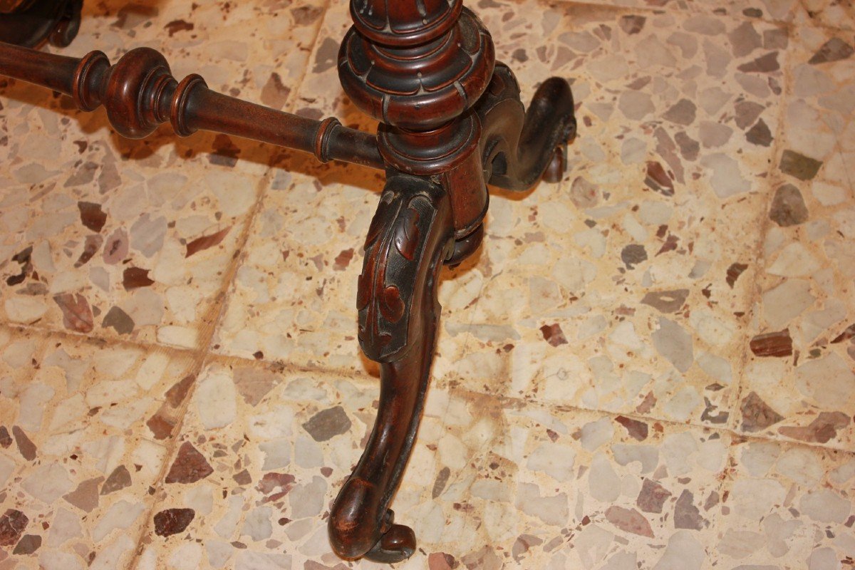 19th-century Irish Sewing Table In Walnut And Walnut Burl With Inlays-photo-3