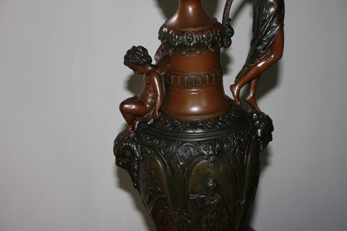 French Amphora Vase In Metal From The 1800s With Figures-photo-3