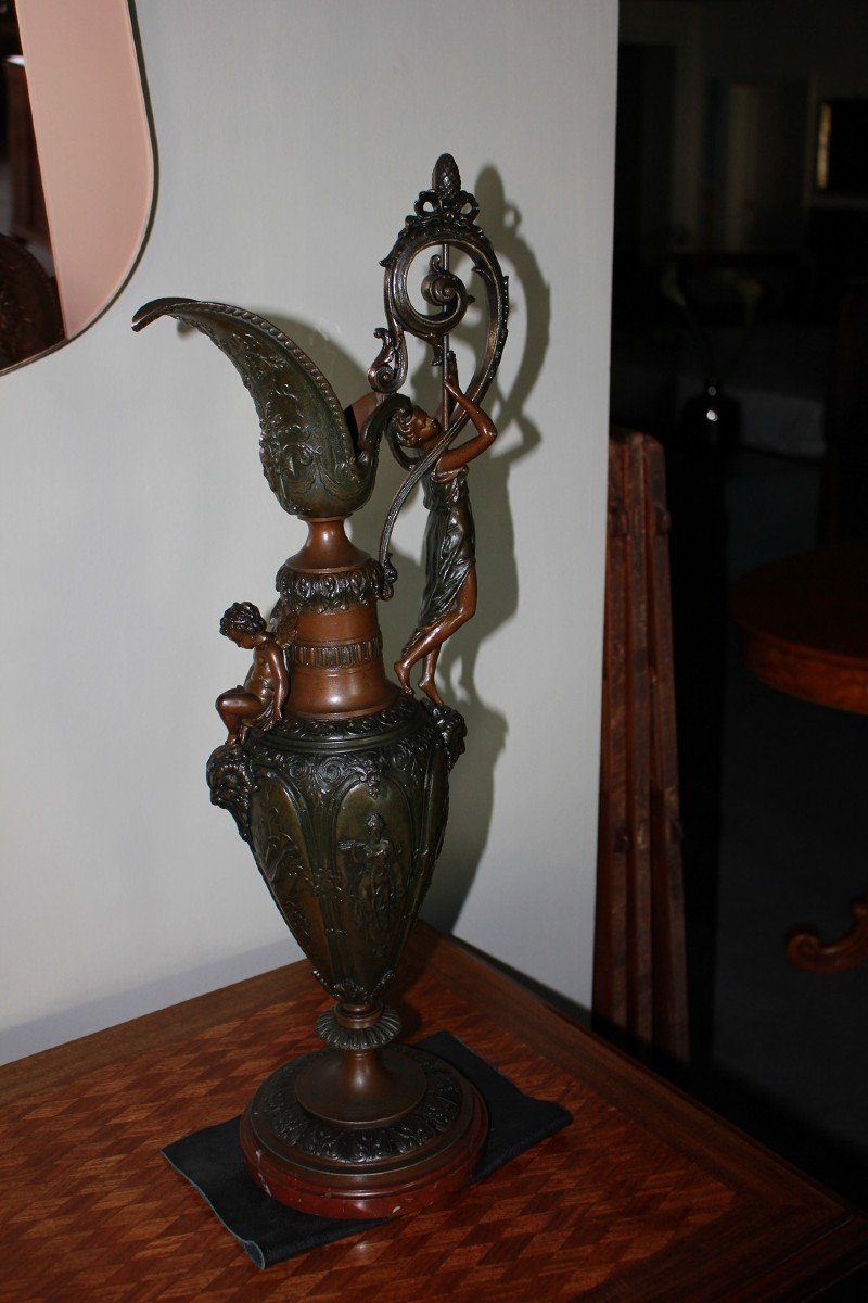 French Amphora Vase In Metal From The 1800s With Figures