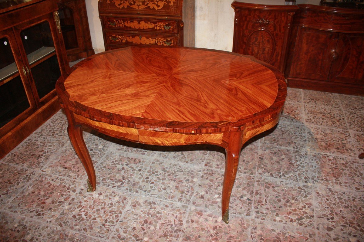 Extendable French Table In Louis XV Style - Bois De Rose And Bois De Violette | 19th Century-photo-2