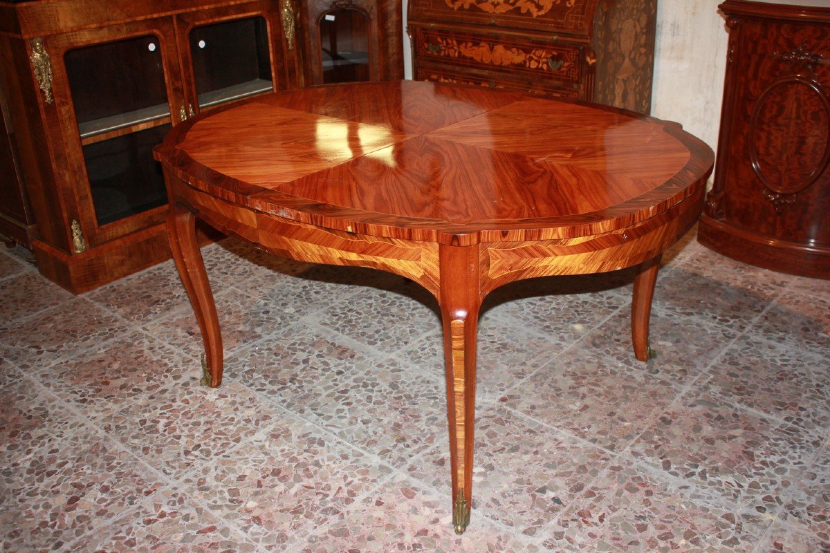 Extendable French Table In Louis XV Style - Bois De Rose And Bois De Violette | 19th Century-photo-1