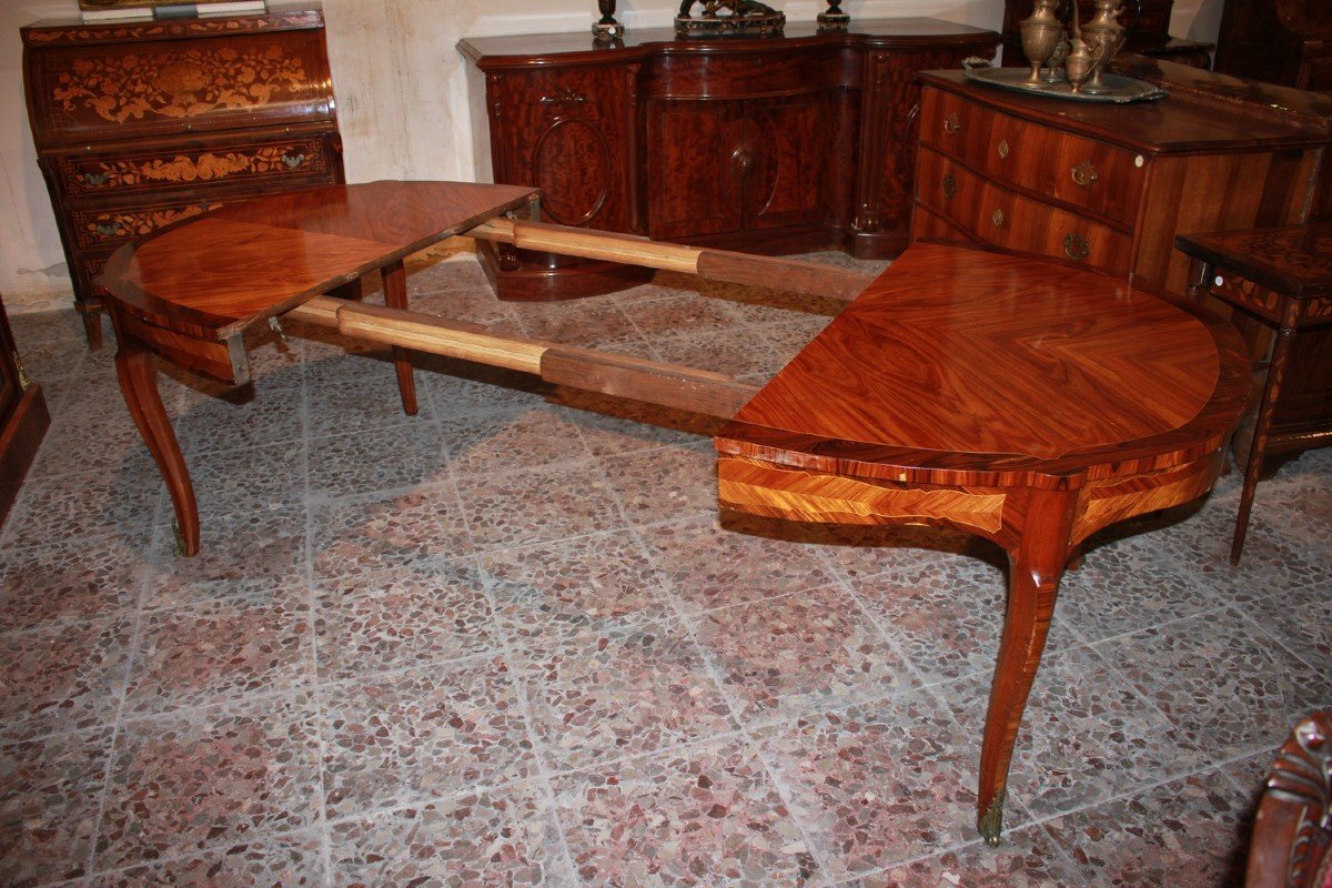 Extendable French Table In Louis XV Style - Bois De Rose And Bois De Violette | 19th Century-photo-2