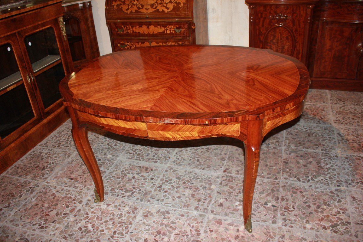 Extendable French Table In Louis XV Style - Bois De Rose And Bois De Violette | 19th Century