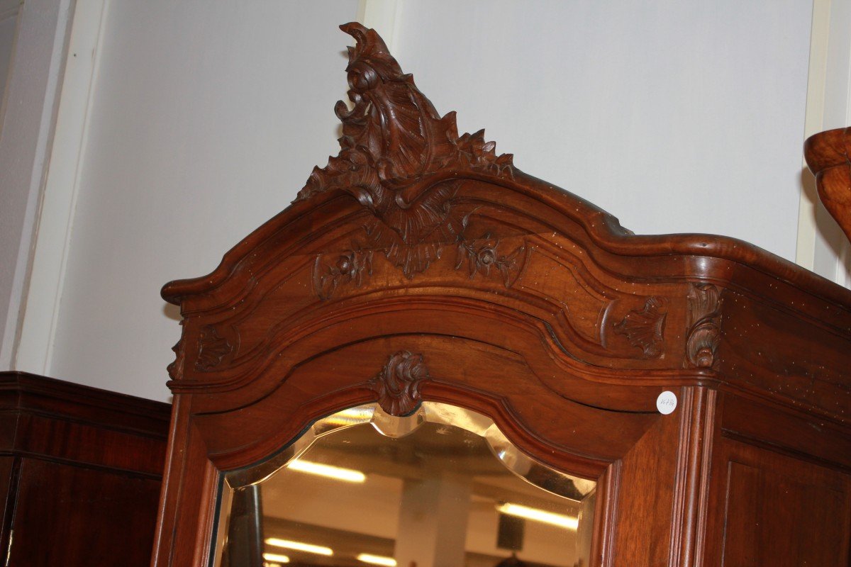 Armoire En Noyer Louis-philippe à 1 Porte Avec Miroir, Seconde Moitié Du XIXe Siècle-photo-2