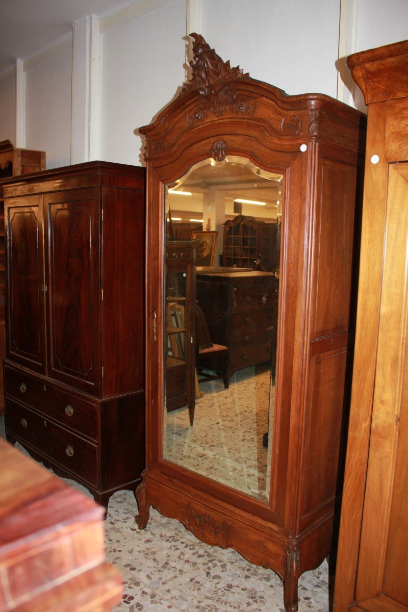 Armoire En Noyer Louis-philippe à 1 Porte Avec Miroir, Seconde Moitié Du XIXe Siècle-photo-4