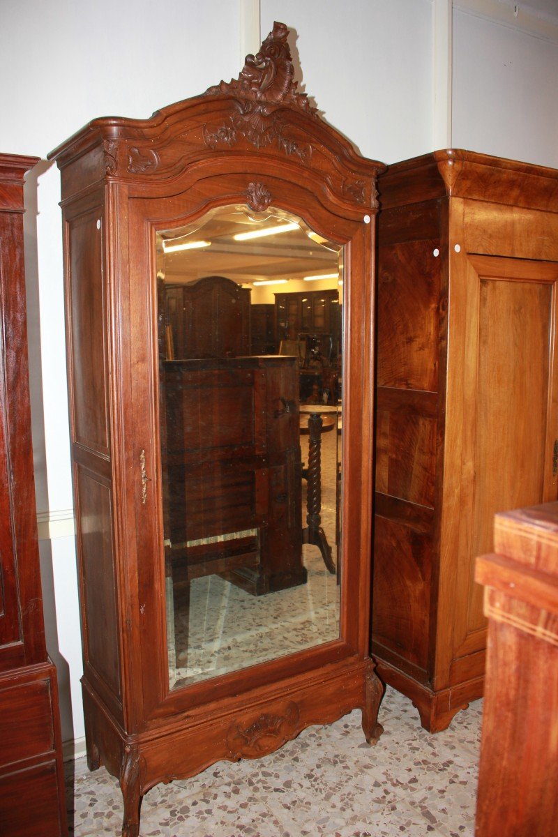 Armoire En Noyer Louis-philippe à 1 Porte Avec Miroir, Seconde Moitié Du XIXe Siècle