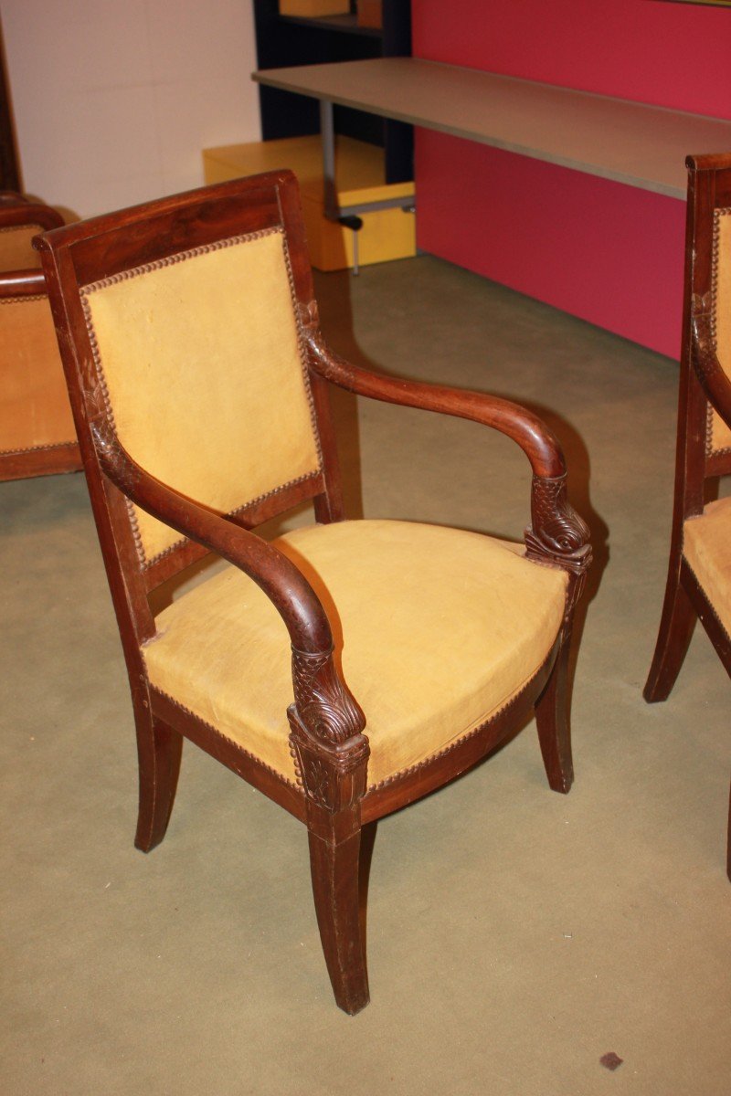 Pair Of Directoire Style Armchairs In Mahogany Wood, France 19th Century-photo-2