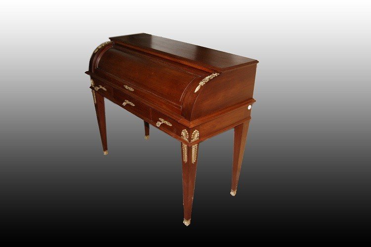 Beautiful And Elegant Mid-1800s French Rolling Desk, Empire Style, In Precious Rosewood-photo-2