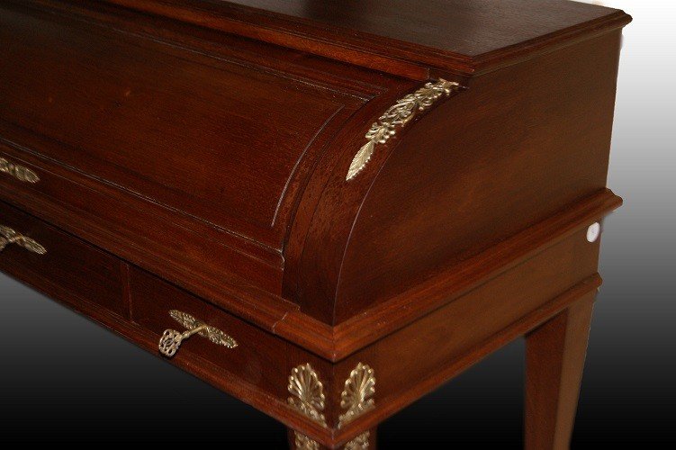 Beautiful And Elegant Mid-1800s French Rolling Desk, Empire Style, In Precious Rosewood-photo-3