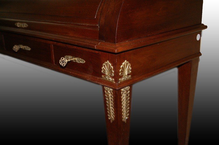 Beautiful And Elegant Mid-1800s French Rolling Desk, Empire Style, In Precious Rosewood-photo-4