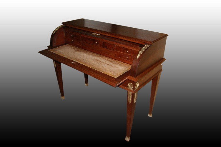 Beautiful And Elegant Mid-1800s French Rolling Desk, Empire Style, In Precious Rosewood-photo-1