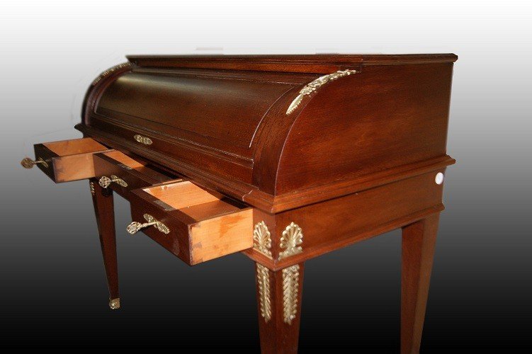 Beautiful And Elegant Mid-1800s French Rolling Desk, Empire Style, In Precious Rosewood-photo-2