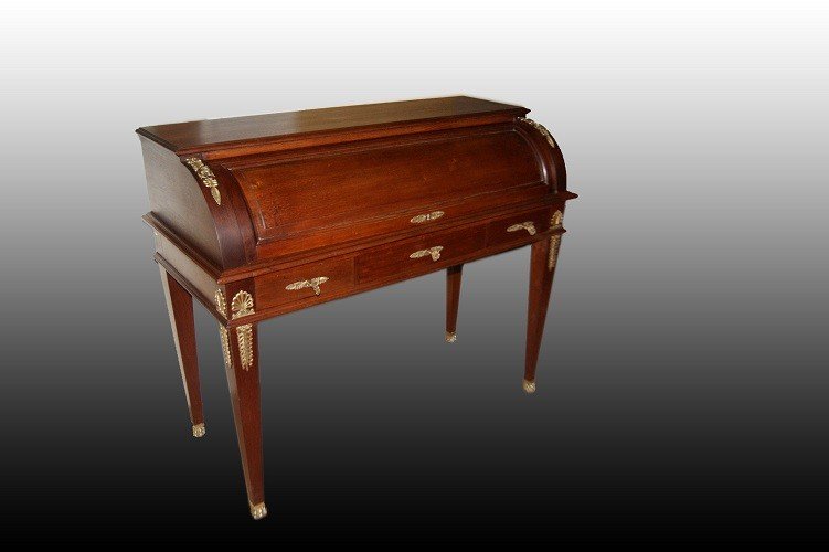 Beautiful And Elegant Mid-1800s French Rolling Desk, Empire Style, In Precious Rosewood