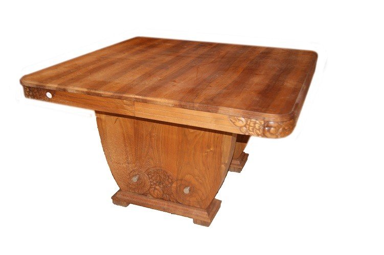 Table à Rallonge Française Du Début Des Années 1900 De Style Decò En Bois De Noyer-photo-4