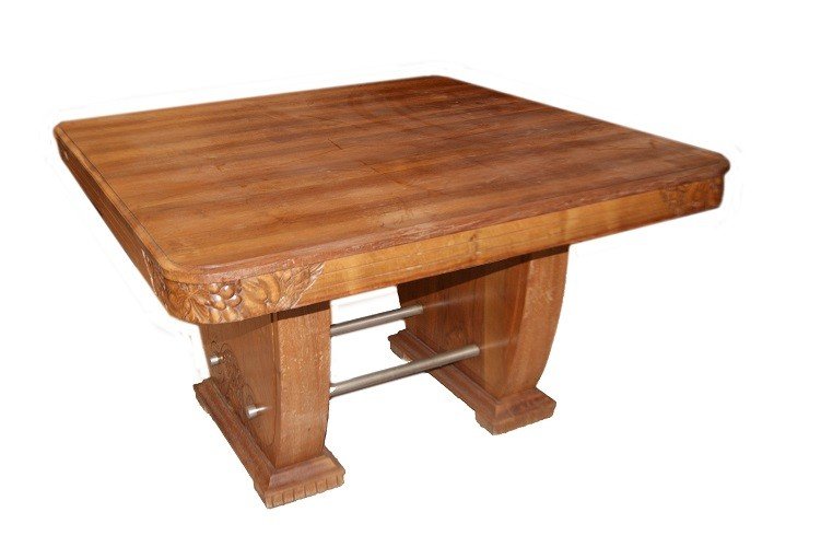 Table à Rallonge Française Du Début Des Années 1900 De Style Decò En Bois De Noyer-photo-1