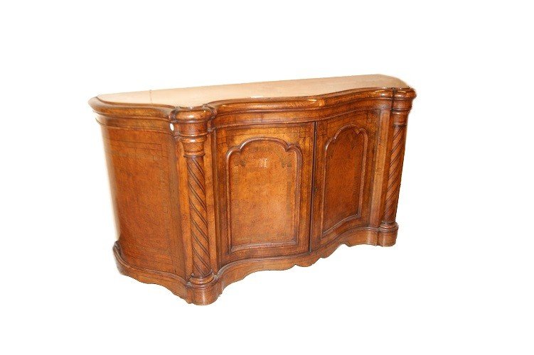 Beautiful English Victorian-style Sideboard From The Mid-1800s, Made Of Elm Wood 