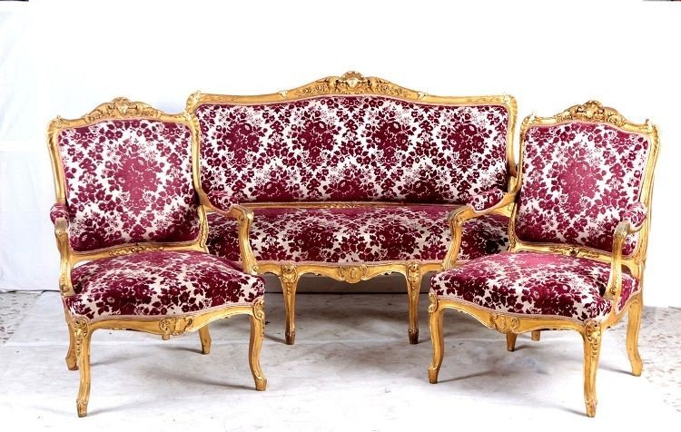 Salon Louis XV Doré 3 Pièces 1 Canapé Avec Deux Fauteuils