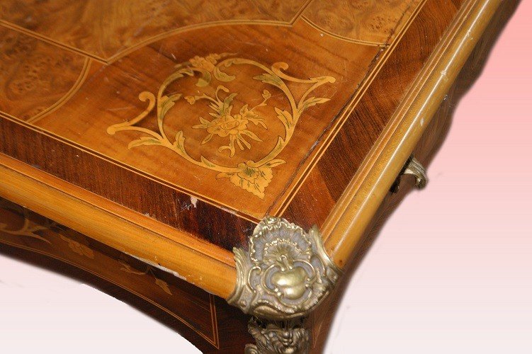 Superb French Writing Table From The First Half Of The 1800s, Louis XV Style, In Walnut -photo-3