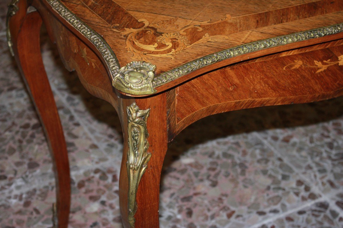 French Louis XV Style Writing Table Inlaid With Bronzes-photo-3