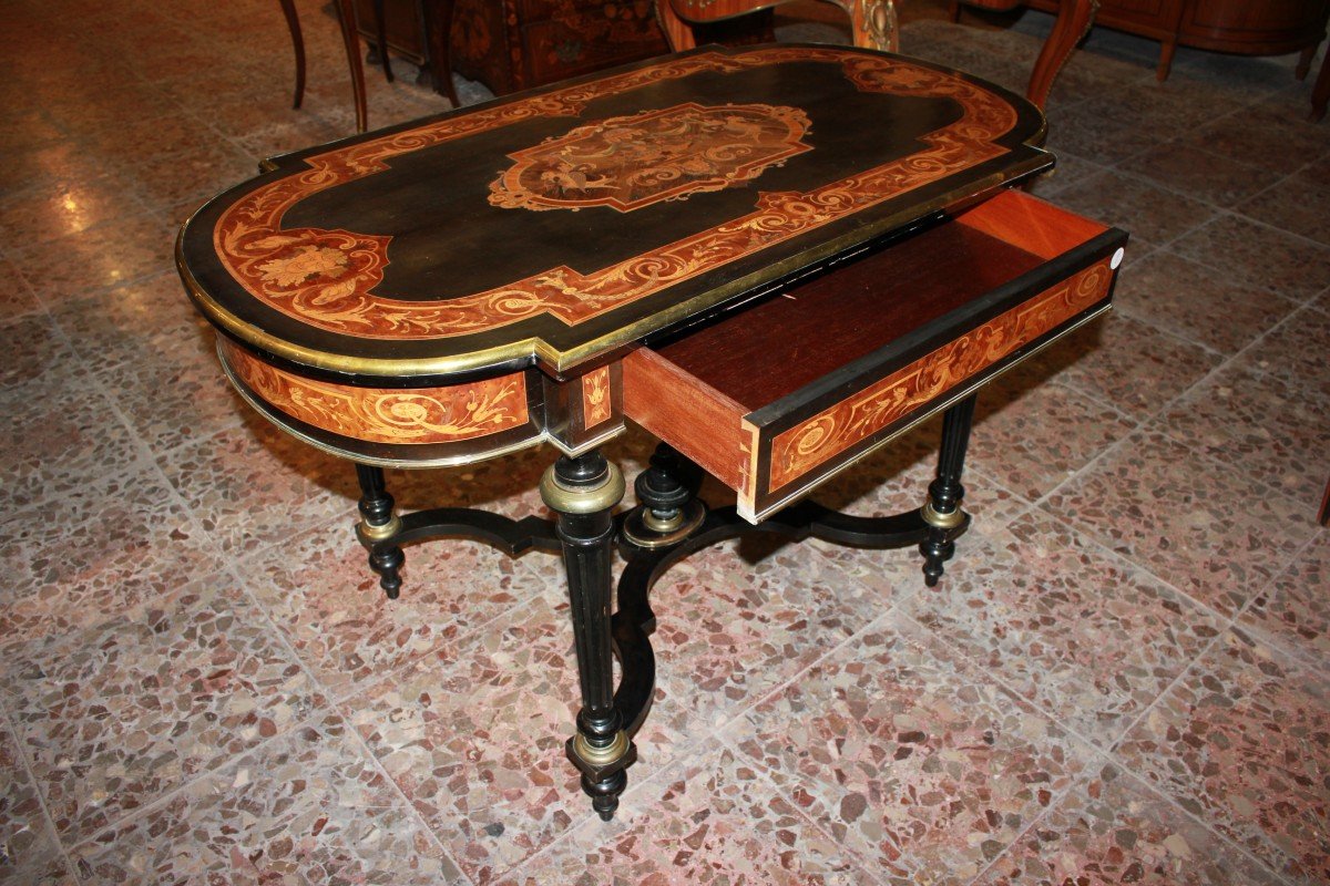 Table De Centre Française De Style Louis XVI En ébène-photo-3