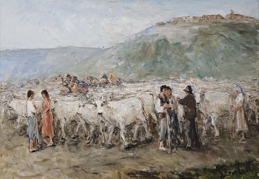 Oil On Canvas By Gaetano Bocchetti (1888-1990) – Depicting Pasture With Figures-photo-2