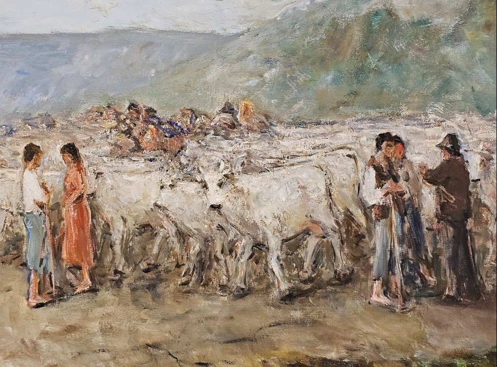 Oil On Canvas By Gaetano Bocchetti (1888-1990) – Depicting Pasture With Figures-photo-3