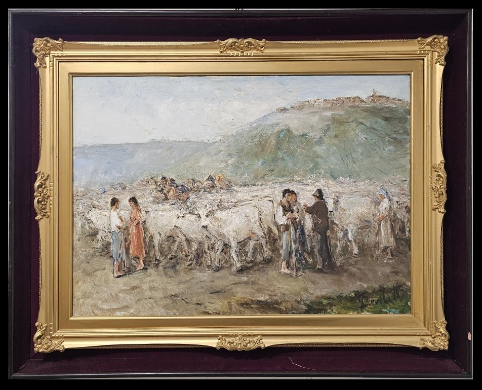 Oil On Canvas By Gaetano Bocchetti (1888-1990) – Depicting Pasture With Figures