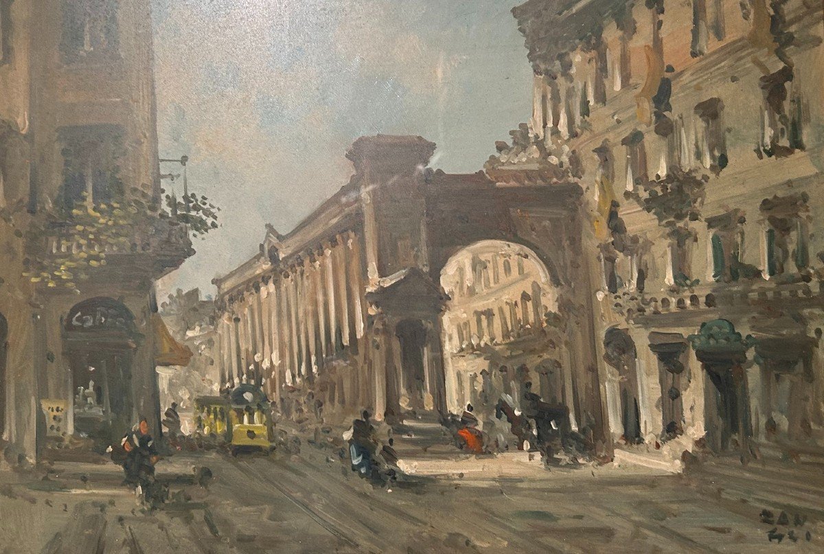 Pair Of Oil On Panel Italian Paintings Signed By Fortunato Zangli (1899-1972) Views Of Milan-photo-3