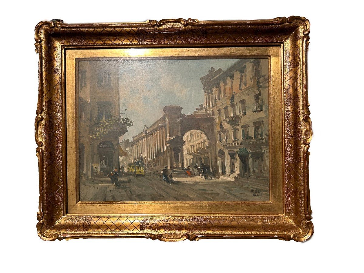 Pair Of Oil On Panel Italian Paintings Signed By Fortunato Zangli (1899-1972) Views Of Milan-photo-4