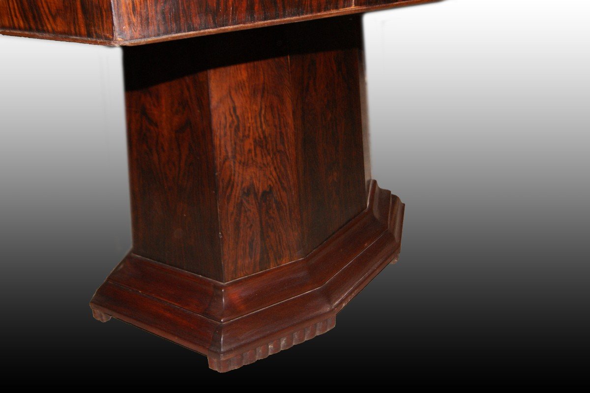 Superb French Extendable Table From The Early 1900s, Decò Style, In Mahogany Wood And Ebony -photo-3