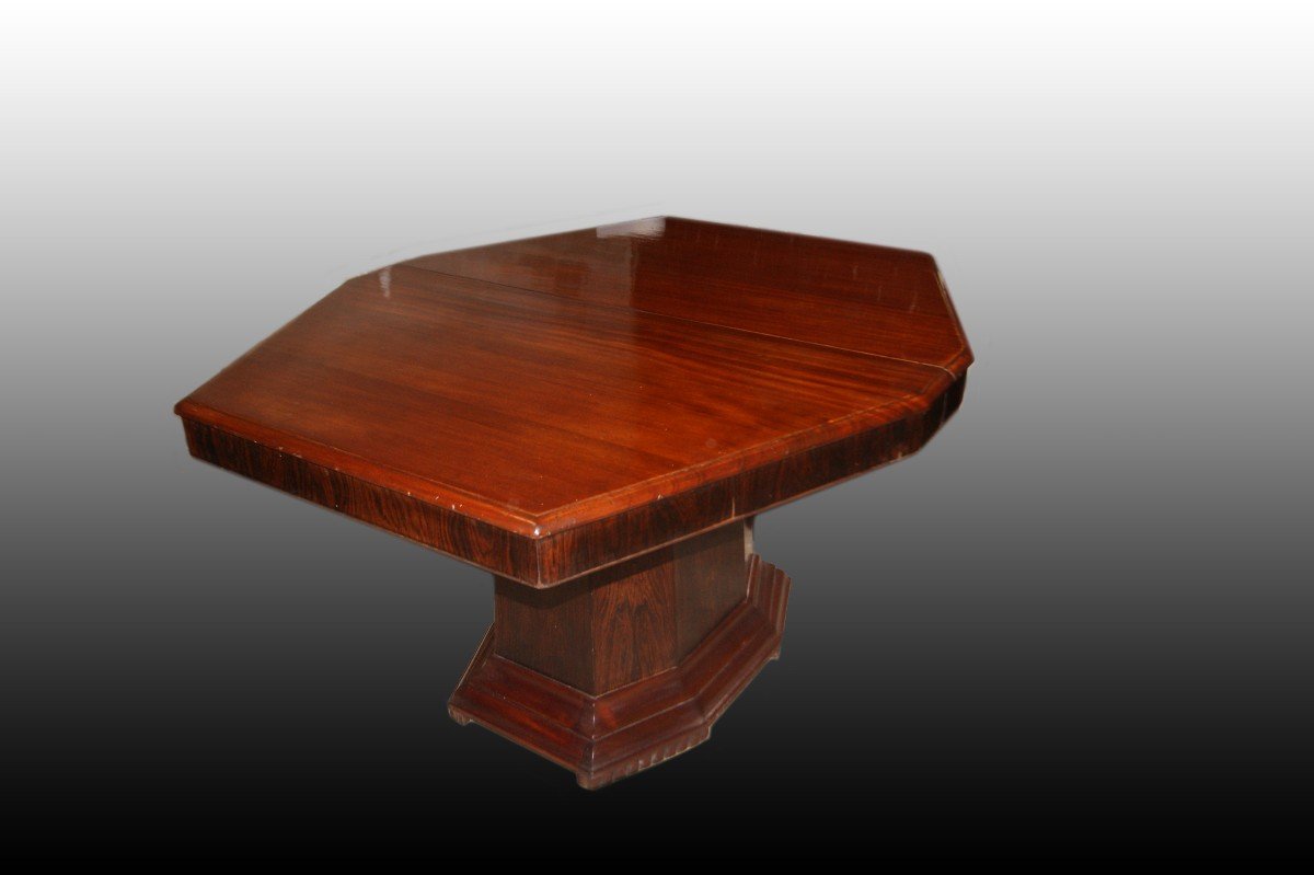 Superb French Extendable Table From The Early 1900s, Decò Style, In Mahogany Wood And Ebony 