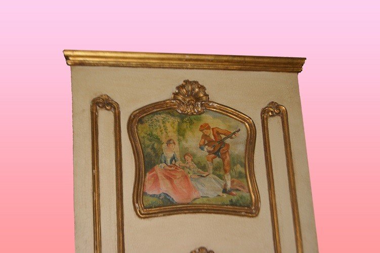 Beautiful French Fireplace With Painting From The Late 1800s, Louis XV Style, In Lacquered -photo-2