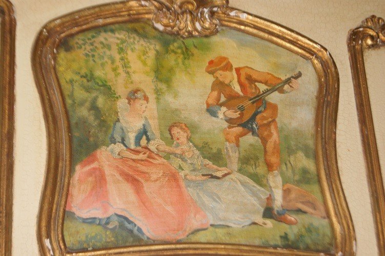  Trumeau Miroir De Cheminée Française De 1800 Avec Tableau Scène Galante-photo-3