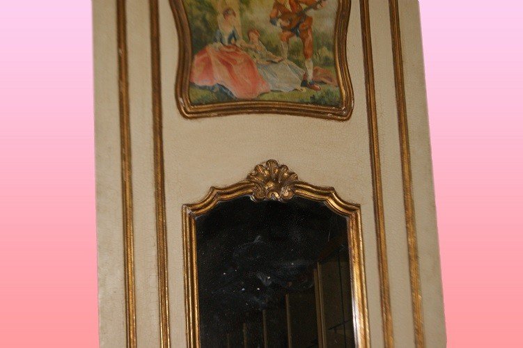 Beautiful French Fireplace With Painting From The Late 1800s, Louis XV Style, In Lacquered -photo-4