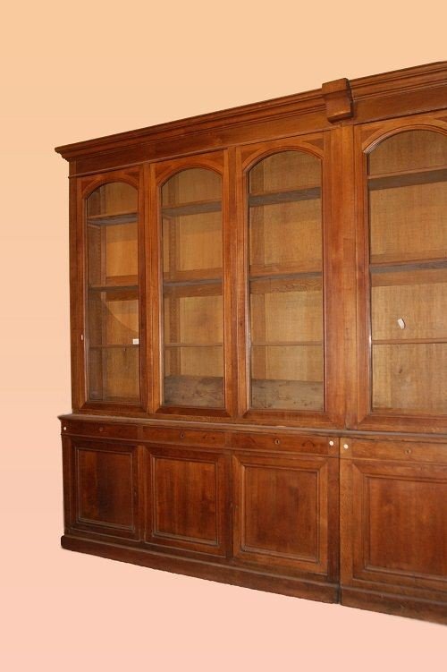 Large French Library, Two Bodies, From The Second Half Of The 1800s In Oak Wood-photo-2