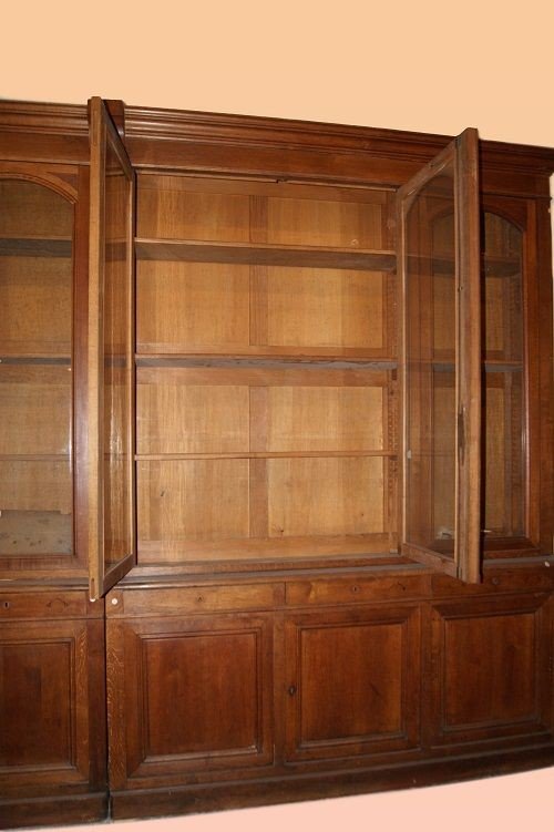 Large French Library, Two Bodies, From The Second Half Of The 1800s In Oak Wood-photo-3