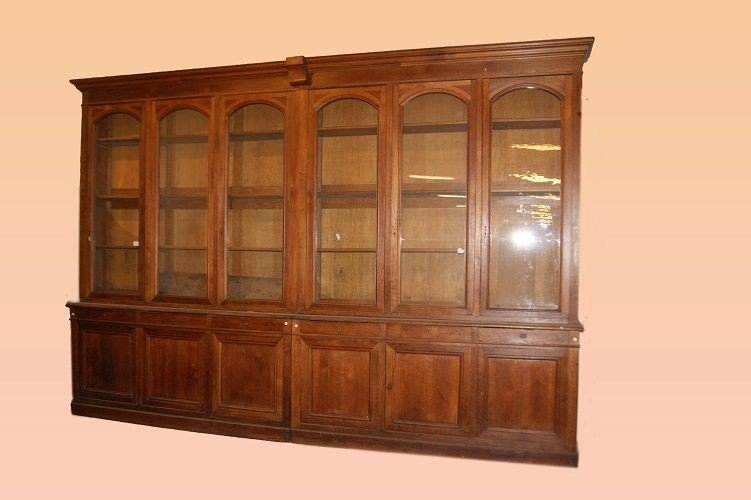 Large French Library, Two Bodies, From The Second Half Of The 1800s In Oak Wood