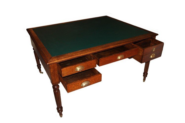 Large French Partners Desk From The Late 1800s In Oak Wood-photo-4