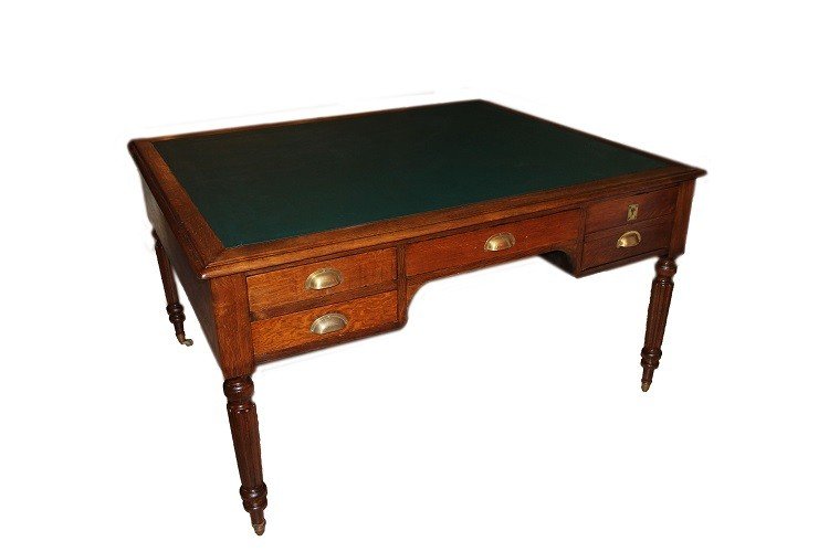 Large French Partners Desk From The Late 1800s In Oak Wood