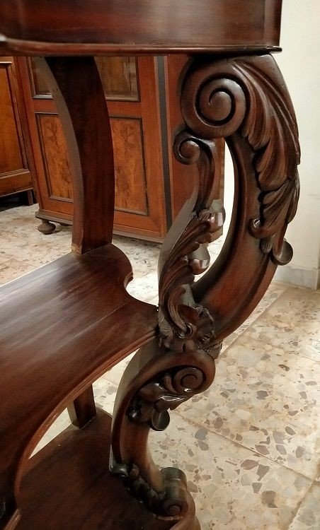 Large Mid-1800s Louis Philippe Style Mahogany Console With Richly Carved Columns Also Features -photo-4