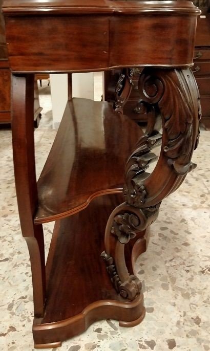 Large Mid-1800s Louis Philippe Style Mahogany Console With Richly Carved Columns Also Features -photo-1