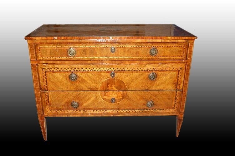 Superbe Commode Italienne Des Années 1700 Marquetée Maggiolini-photo-2