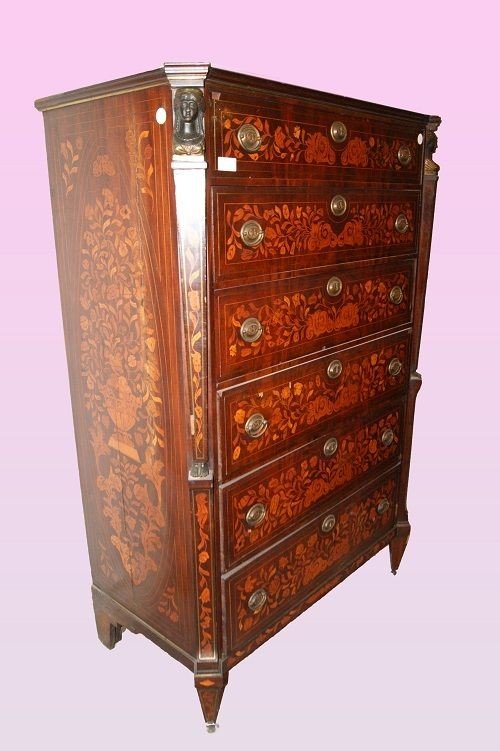 Dutch Septet From The Late 1700s, Empire Style, In Mahogany Wood. It Features Front And Side In-photo-2