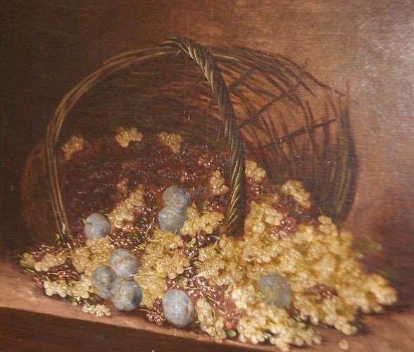 Beautiful Oil On Canvas French Still Life From The Mid 1800s Depicting An Overturned Basket Of -photo-2