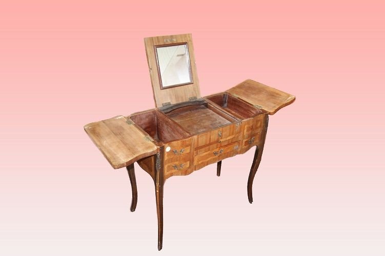 Antique French Dressing Table From The 19th Century With Inlays And Bronzes-photo-2