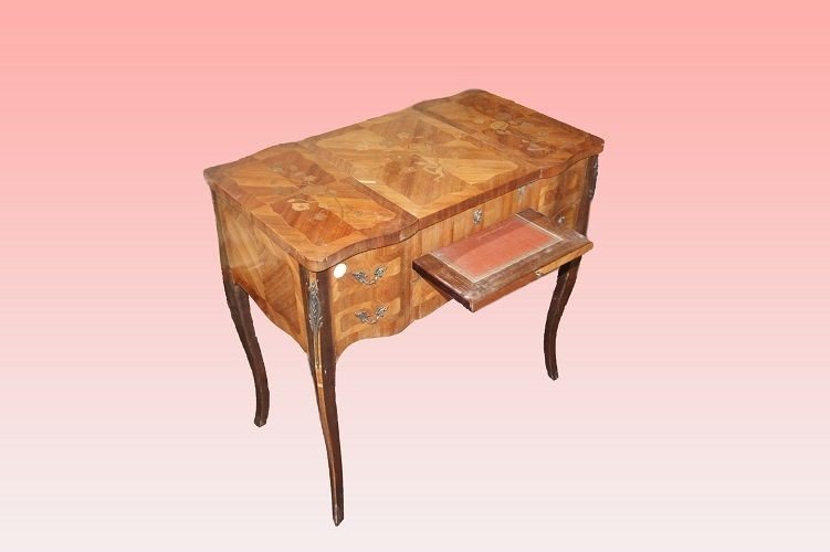 Antique French Dressing Table From The 19th Century With Inlays And Bronzes-photo-4