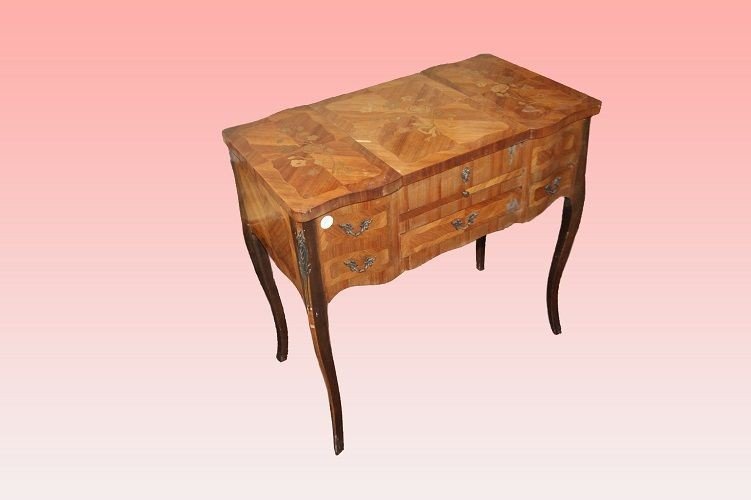 Antique French Dressing Table From The 19th Century With Inlays And Bronzes