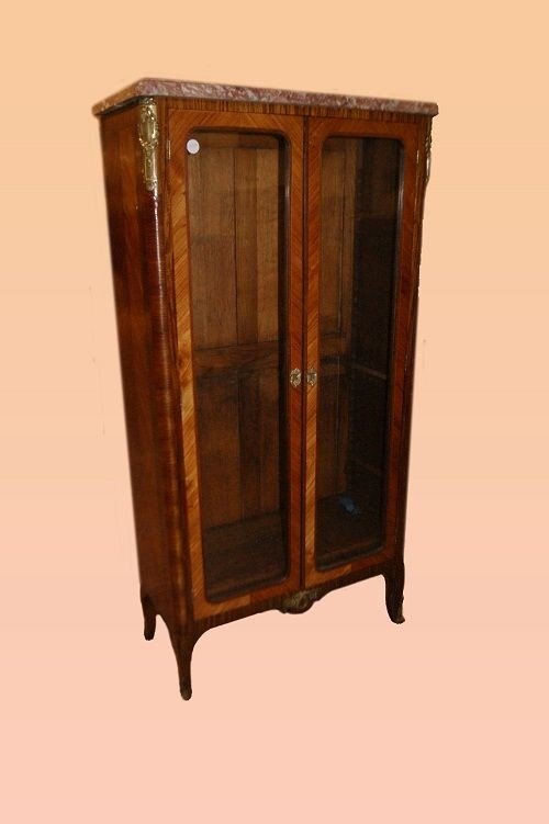 Ancient French Display Cabinet With Bronzes And Marble From The 1800s With Two Doors-photo-4