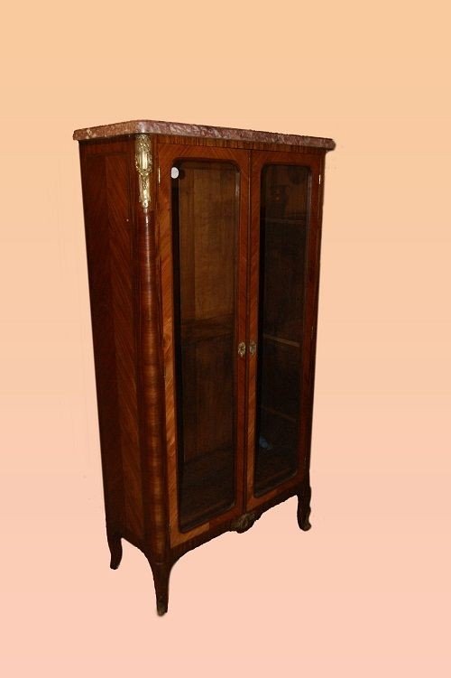 Ancient French Display Cabinet With Bronzes And Marble From The 1800s With Two Doors