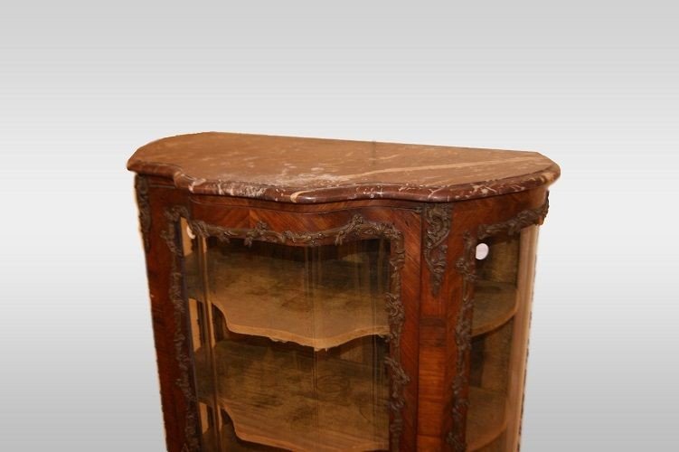 Ancient Louis XV Style Vernis Martin Display Cabinet With Marble And Bronze Inlays-photo-2